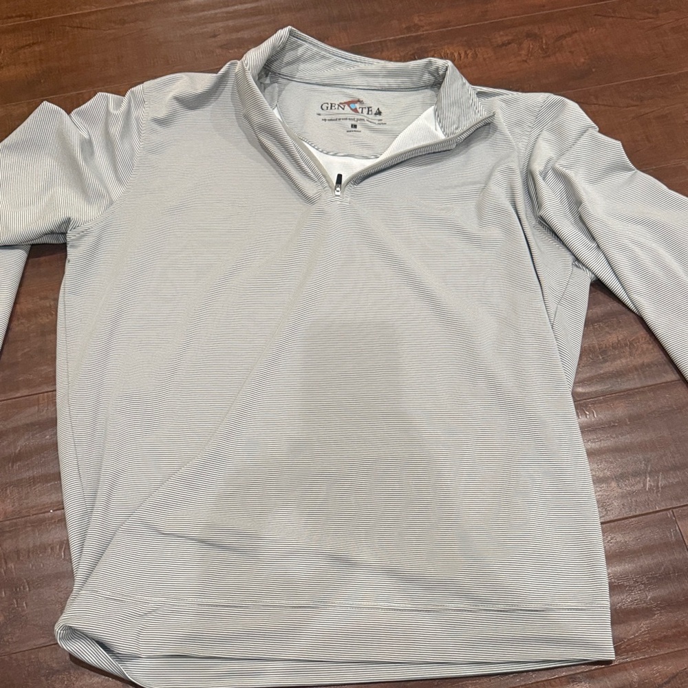 GEN Teal Gray Striped Quarter-Zip Pullover